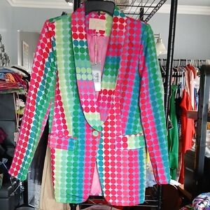 Colorblock Polka Dot Blazer in Pink, Green & Blue